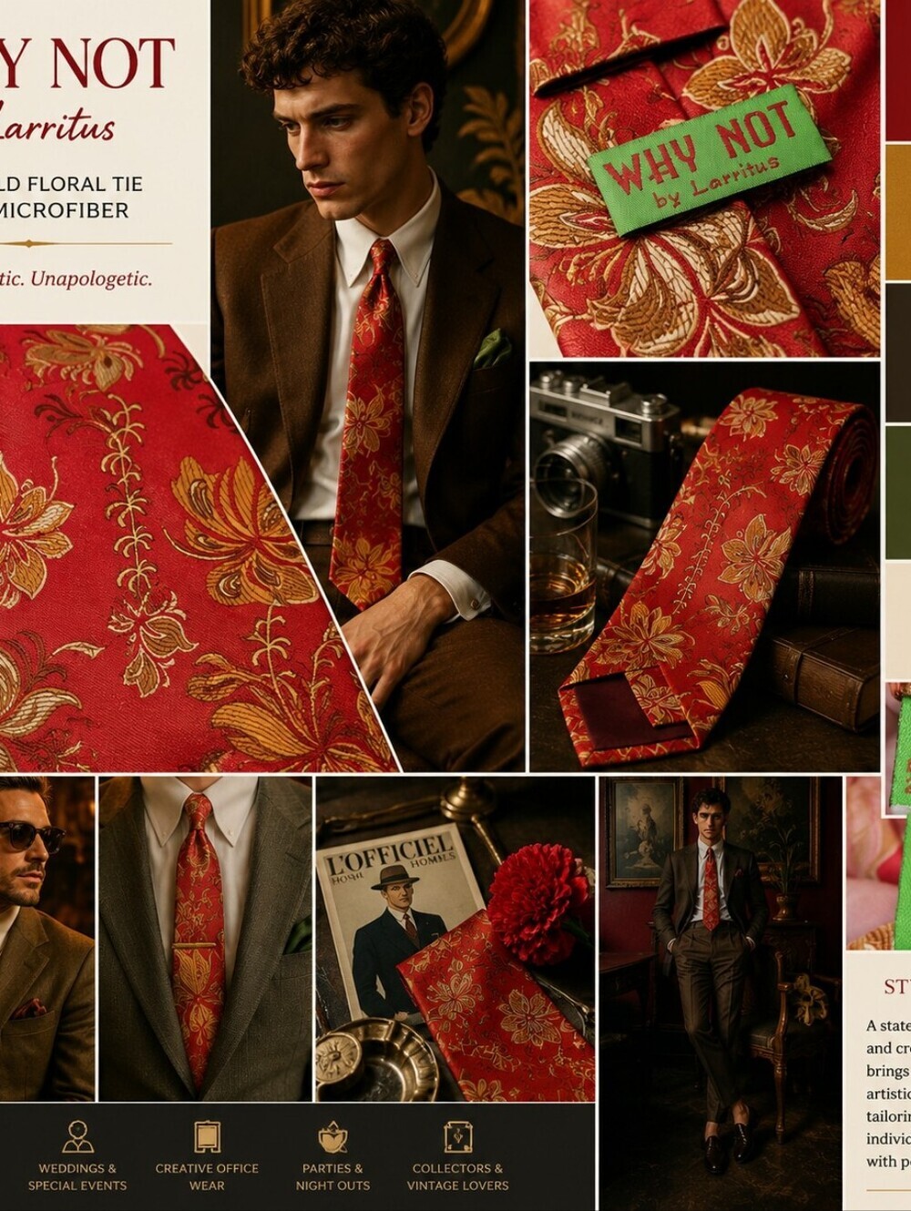 "Why Not Tie" Tie by Larritus Red Gold 100% Microfiber
